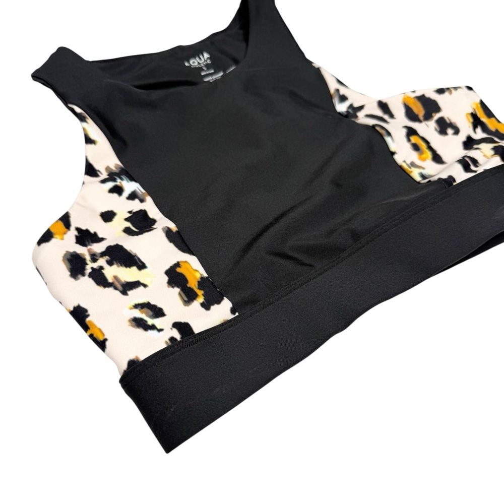 Black Pink Leopard Print Women's Athletic Work Out Top Sports Bra Activewear